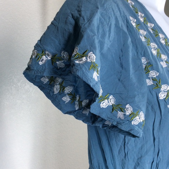 Love + Harmony Faux Wrap Maxi Womens Dress Embroidered Flutter Sleeve V-Neck - Picture 7 of 15